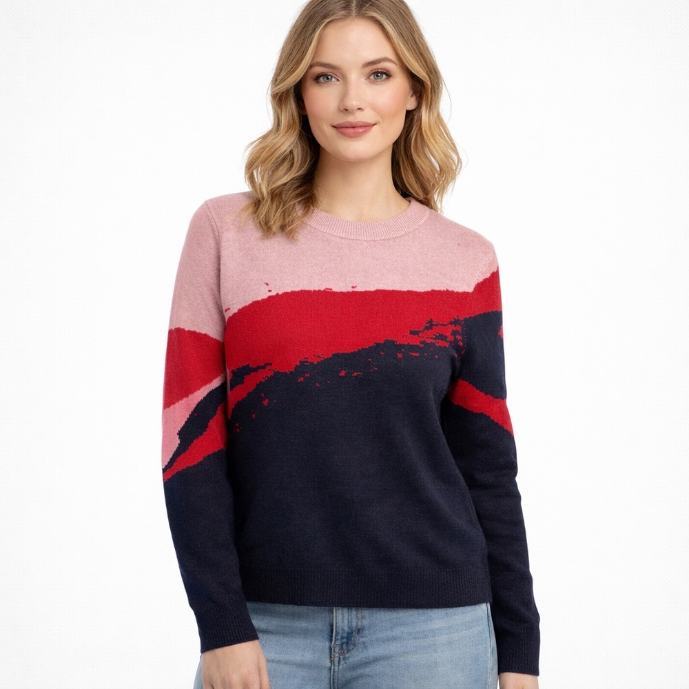 NWOT Project Naadam Multicolor Abstract Colorblock Crewneck, Size Small